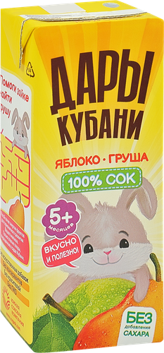 Сок ДАРЫ КУБАНИ Яблоко-груша осветленный, с 5 месяцев, 200мл, вид