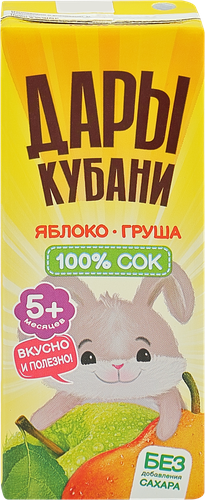 Сок ДАРЫ КУБАНИ Яблоко-груша осветленный, с 5 месяцев, 200мл, вид