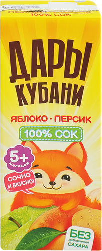 Сок ДАРЫ КУБАНИ Яблоко-персик с мякотью, с 5 месяцев, 200мл, фотография