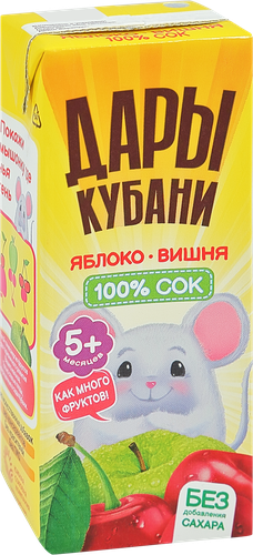 Сок ДАРЫ КУБАНИ Яблоко-вишня осветленный, с 5 месяцев, 200мл, изображение