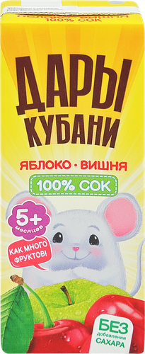 Сок ДАРЫ КУБАНИ Яблоко-вишня осветленный, с 5 месяцев, 200мл, фотография