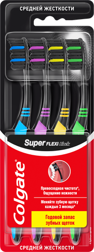 Зубная щетка COLGATE Super Flexi Black, средней жесткости, 4шт, картинка