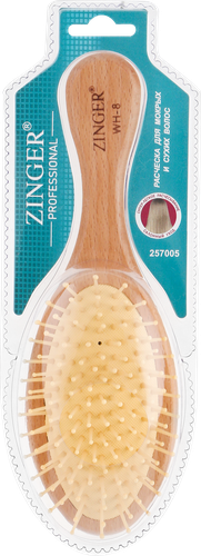 Расческа массажная ZINGER c пластиковыми зубьями, Арт. WH8 Wooden look Plastic Pins, крупный план