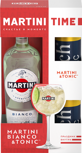 Промо-набор: Напиток виноградосодержащий MARTINI Bianco cладкий, 1л + Тоник, 2x0.33л
