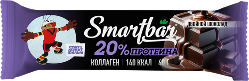 Батончик протеиновый SMARTBAR Protein, Двойной шоколад в темной глазури, 40г, крупный план