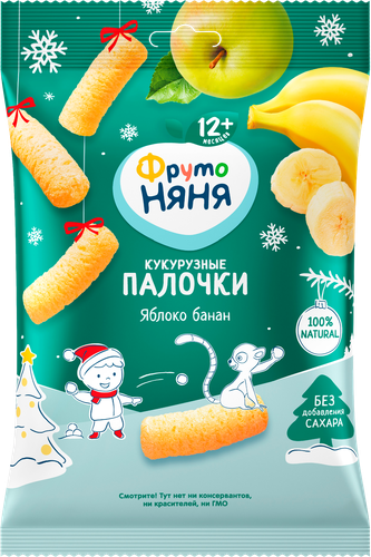 Палочки кукурузные ФРУТОНЯНЯ с яблоком и бананом, с 12 месяцев, 20г, фотография