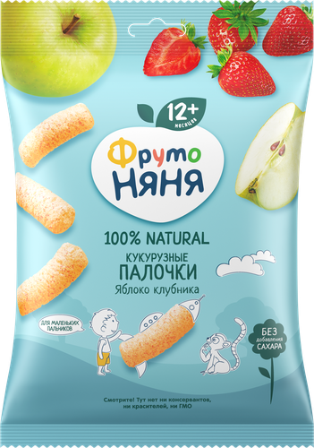 Палочки кукурузные ФРУТОНЯНЯ с яблоком и клубникой, с 12 месяцев, 20г, детальное фото