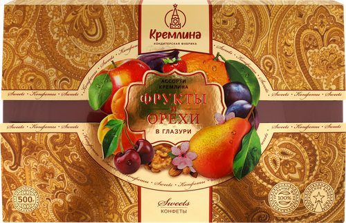 Конфеты КРЕМЛИНА Ассорти фрукты и орехи в глазури, 500г, картинка