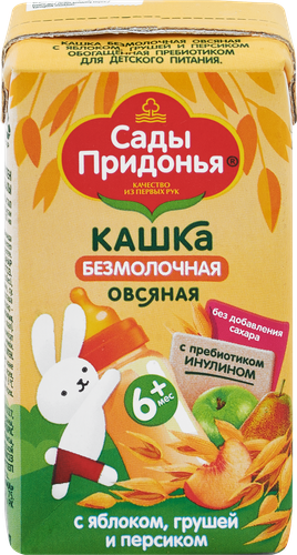 Кашка овсяная САДЫ ПРИДОНЬЯ безмолочная, с яблоком, грушей и персиком, с 6 месяцев, 125г, вид