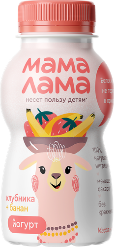 Йогурт питьевой МАМА ЛАМА Клубника-банан 2,5%, без змж, 180г, детальное фото