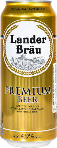 Пиво светлое LANDER BRAU фильтрованное пастеризованное, 4,9%, ж/б, 0.5л, фотография