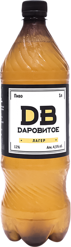 Пиво светлое ДАРОВИТОЕ Лагер нефильтрованное непастеризованное, 4,5%, ПЭТ, 1л