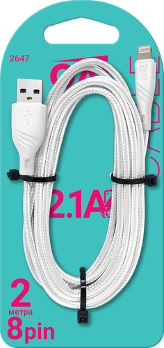 Кабель GAL 2647/2223/5421 USB – 8-pin 2А, нейлоновый, 2м, фото