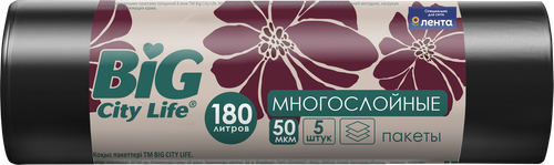 Пакеты для мусора BIG CITY LIFE LD 90x110см, 180л, Арт. 14410701, 5шт, изображение