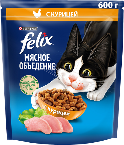Корм сухой для взрослых кошек FELIX Мясное объедение Курица, 600г, изображение