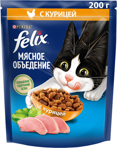 Корм сухой для взрослых кошек FELIX Мясное объедение Курица, 200г, картинка