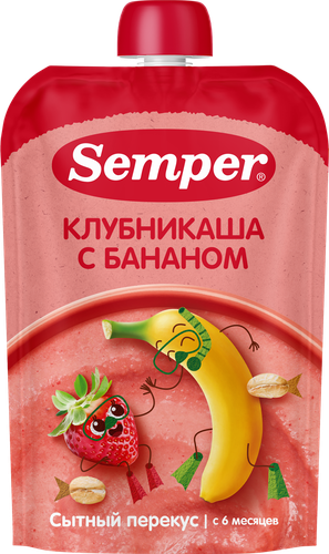 Пюре фруктово-злаковое SEMPER Банан и клубника, с кашей, с 6 месяцев,  120г, картинка