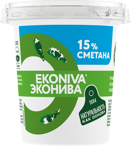 Сметана ЭКОНИВА 15%, без змж, 300г, вид