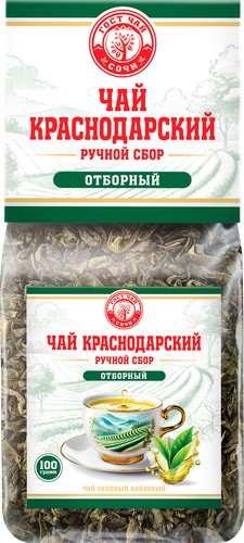 Чай зеленый КРАСНОДАРСКИЙ ГОСТ ЧАЙ РУЧНОЙ СБОР байховый, листовой, 100г, фотография