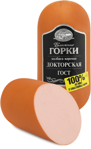 Колбаса вареная БЛИЖНИЕ ГОРКИ Докторская ГОСТ, 450г, вид