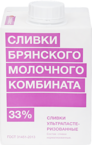 Сливки ультрапастеризованные БМК 33%, без змж, 500г, крупный план