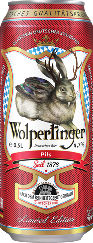 Пиво светлое WOLPERTINGER Pils фильтрованное пастеризованное, 4,7%, ж/б, 0.5л