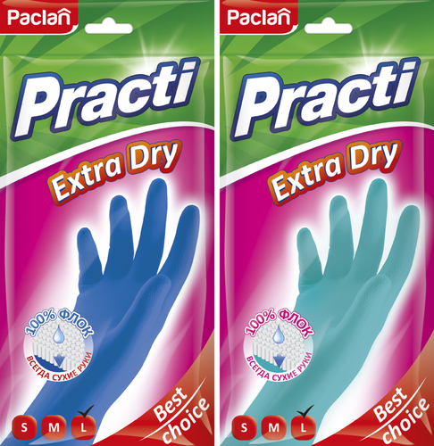 Перчатки хозяйственные PACLAN Extra Dry,&nbsp;размер L, синие, 1 пара, Арт. 407361, фотография