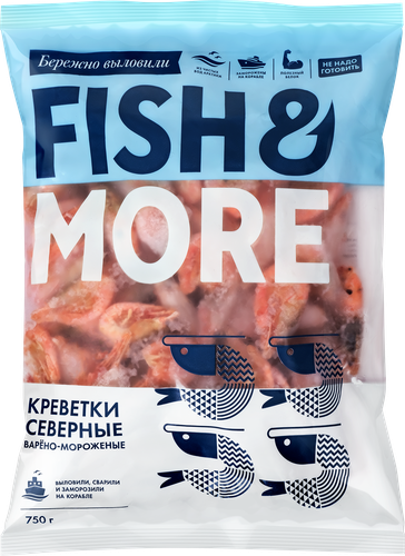 Креветки северные варено-мороженые FISH & MORE в панцире 80/100, 750г, фотография