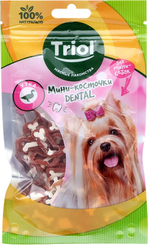 Лакомство для собак TRIOL Dental Мини-косточки из утки, для мини-собак, 50г, картинка