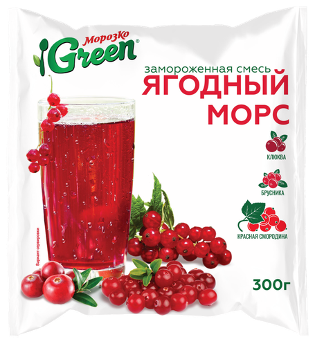 Морс ягодный МОРОЗКО GREEN c клюквой, брусникой и красной смородиной, 
300г, детальное фото