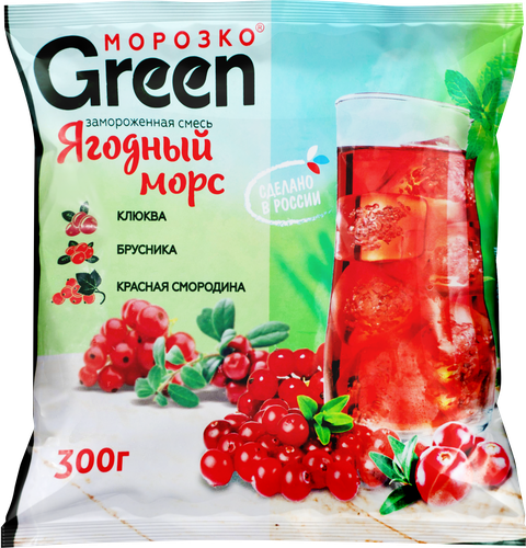 Морс ягодный МОРОЗКО GREEN c клюквой, брусникой и красной смородиной, 
300г, фото