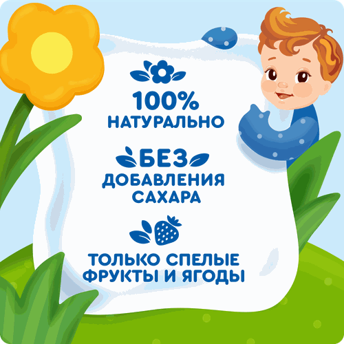 Пюре фруктово-ягодное детское АГУША Яблоко, банан, клубника и киви, с 8 месяцев, 90г, изображение