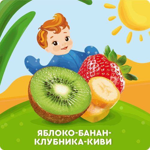 Пюре фруктово-ягодное детское АГУША Яблоко, банан, клубника и киви, с 8 месяцев, 90г, изображение