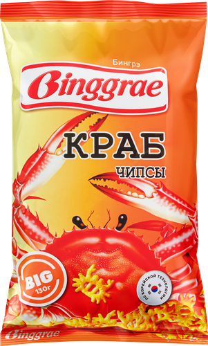 Чипсы БИНГРЭ со вкусом краба, 130г, крупный план