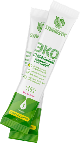 Стиральный порошок SYNERGETIC Эко биоразлагаемый универсальный гипоаллергенный, концентрированный, 50х25г, фотография