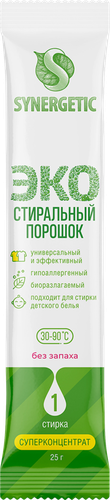Стиральный порошок SYNERGETIC Эко биоразлагаемый универсальный гипоаллергенный, концентрированный, 50х25г, фотография