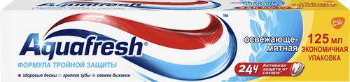 Зубная паста AQUAFRESH Формула тройной защиты освежающе-мятная, 125мл, фото