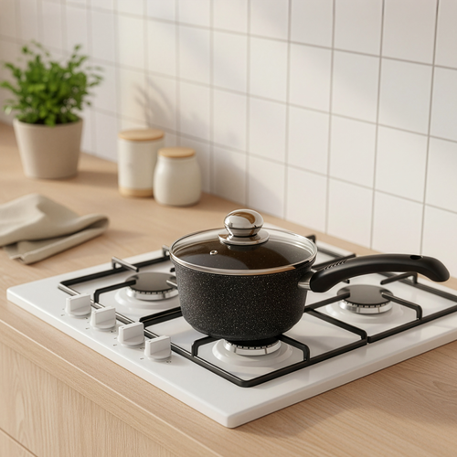 Ковш HOMECLUB Marble, литой алюминий, стеклянная крышка, сливной носик 1.5л Арт. HC-1KV, изображение