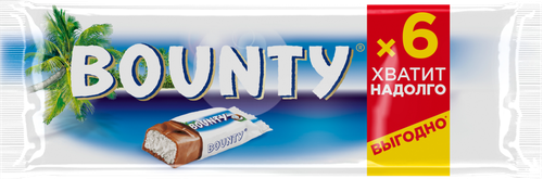 Батончик шоколадный BOUNTY с мякотью кокоса, 6шт, 165г, картинка