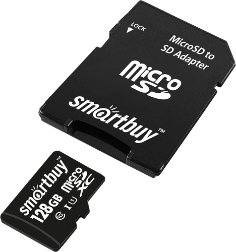Карта памяти SMARTBUY microSDXC 128GB СL10, с адаптером SD, изображение