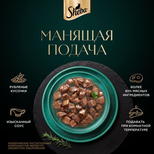 Корм консервированный для взрослых кошек SHEBA Craft Collection Говядина в соусе, рубленые кусочки, 75г, крупный план