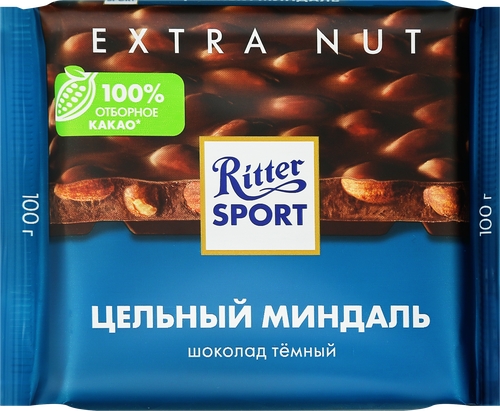 Шоколад темный RITTER SPORT Цельный миндаль, 100г, картинка