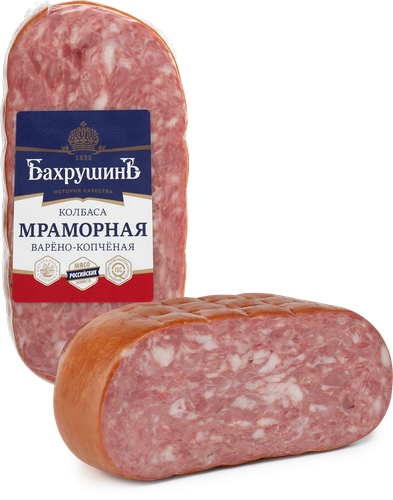 Колбаса варено-копченая БАХРУШИНЪ Мраморная, весовая, картинка