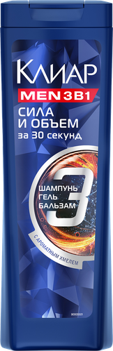 Шампунь-бальзам для волос мужской КЛИАР Men 3в1 Сила и объем, 400мл, крупный план