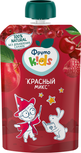 Пюре фруктово-ягодное ФРУТОKIDS Красный микс, яблоко, черешня, малина и  красная  смородина, с 5 месяцев, 90г, картинка