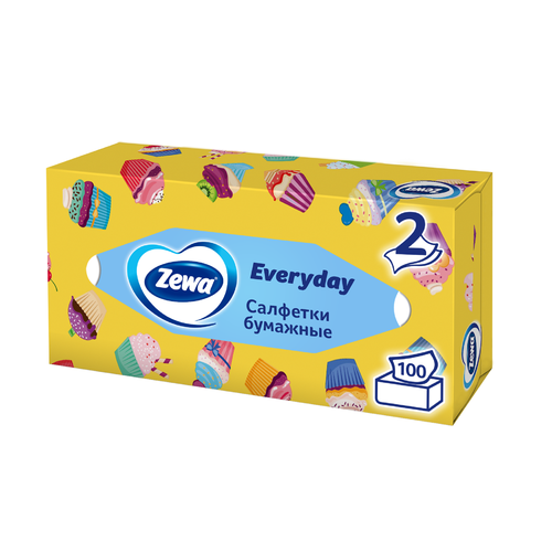 Салфетки бумажные ZEWA Everyday 2-слоя, в коробке, 100шт, фотография