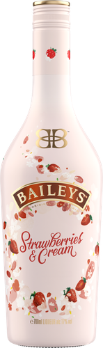 Ликер BAILEYS Strawberries, с ароматом клубники и сливок 17%, эмульсионный, 0.7л, крупный план