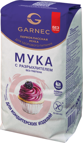Мука безглютеновая GARNEC с разрыхлителем, 600г, крупный план