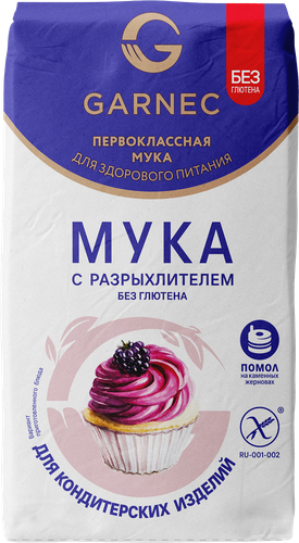 Мука безглютеновая GARNEC с разрыхлителем, 600г, крупный план