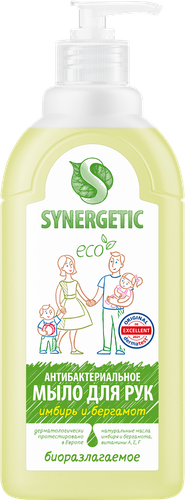 Жидкое мыло для рук и тела SYNERGETIC Имбирь и бергамот, 500мл, детальное фото